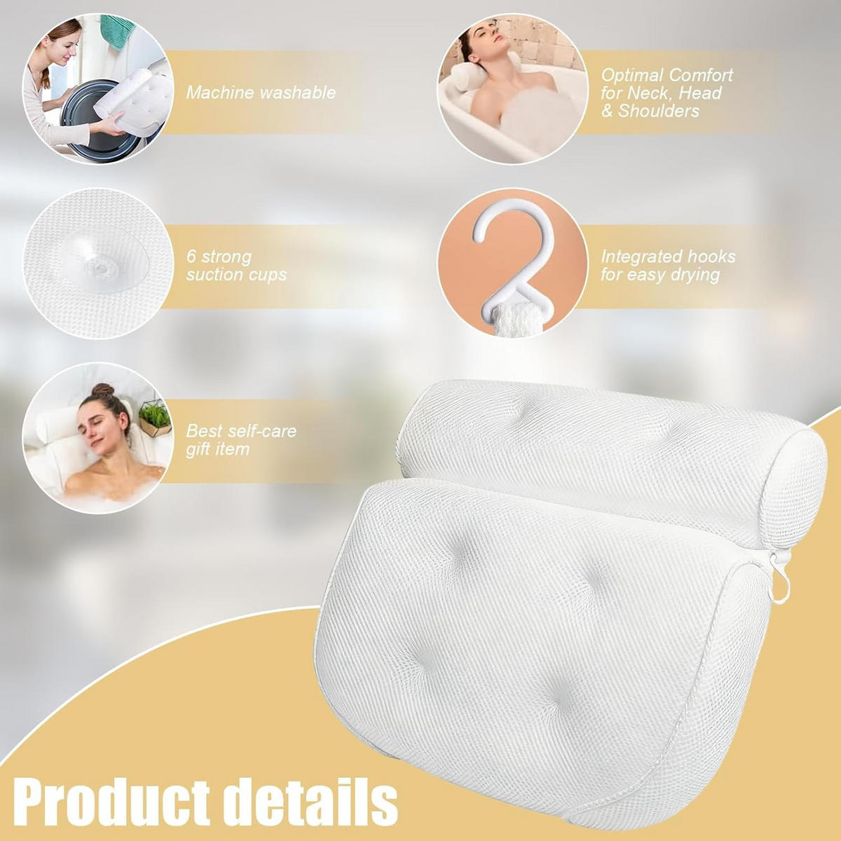 BADEKISSEN – 35 x 40 x 8 cm – Weiß - Weiß, Textil (35/38cm)