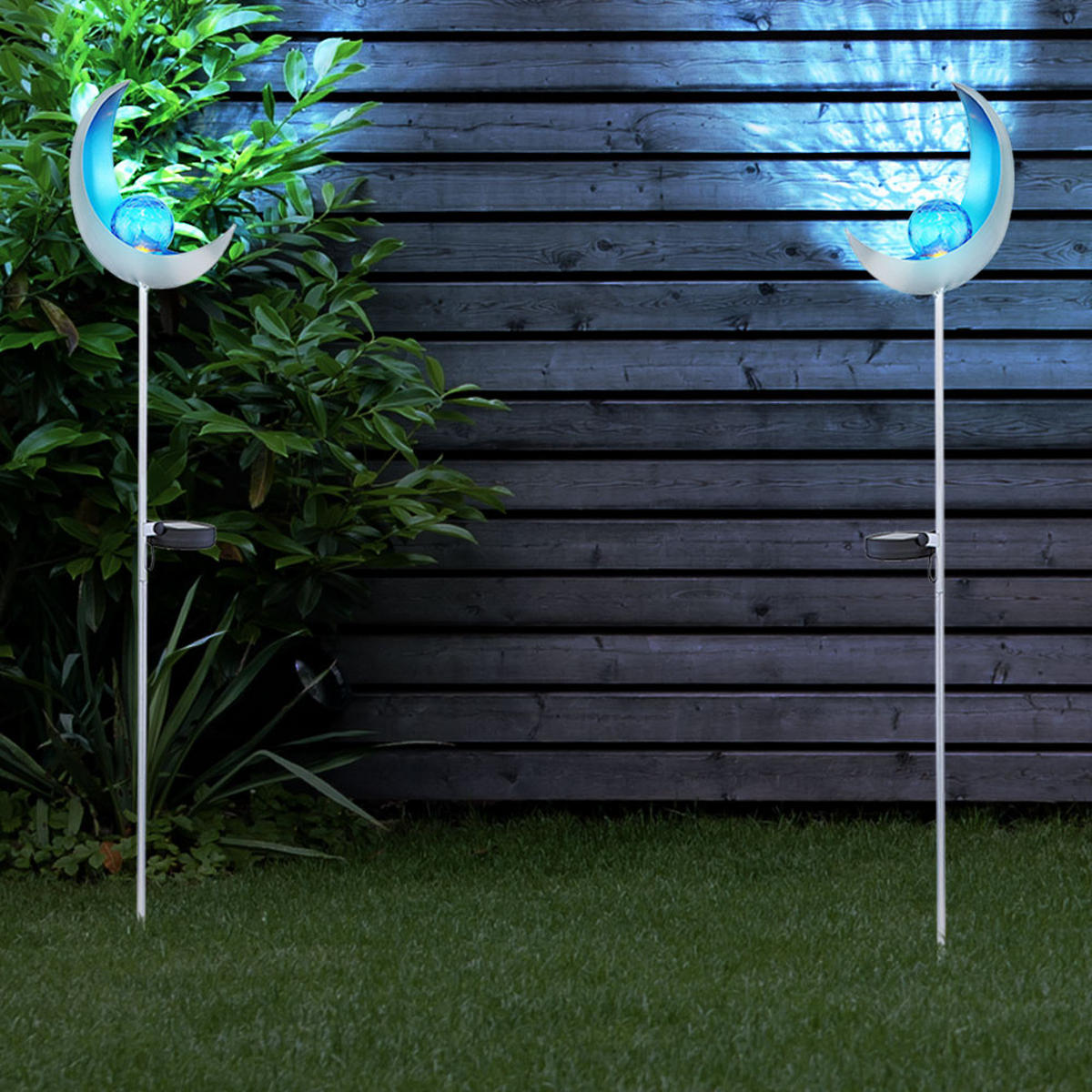 LED AUSSENLEUCHTE Solar Steckleuchte Silber Blau 2er Set - Silberfarben, Glas (18/6/90cm) - Globo Lighting