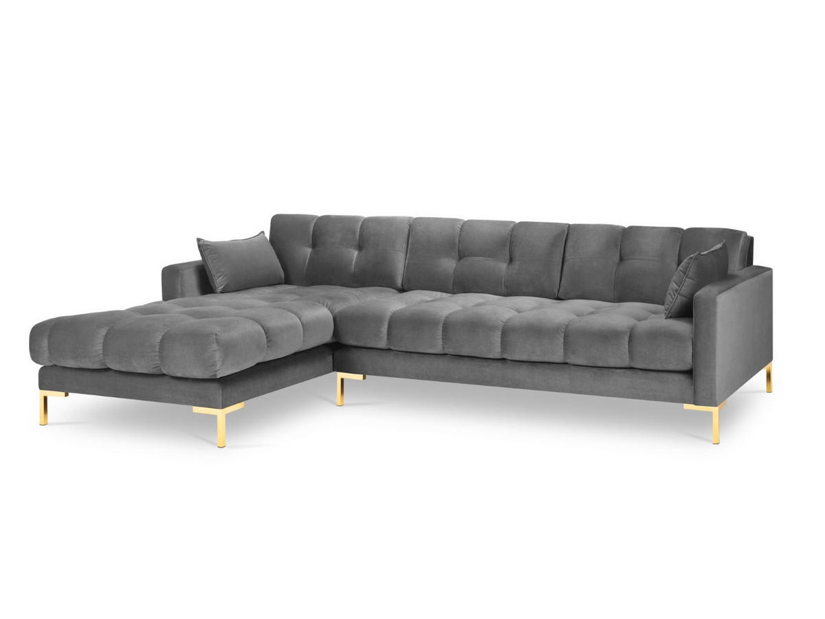ECKSOFA links Mamaia aus Samt hellgrau 5 Sitzplätze - Hellgrau, Textil (185/293cm) - Micadoni