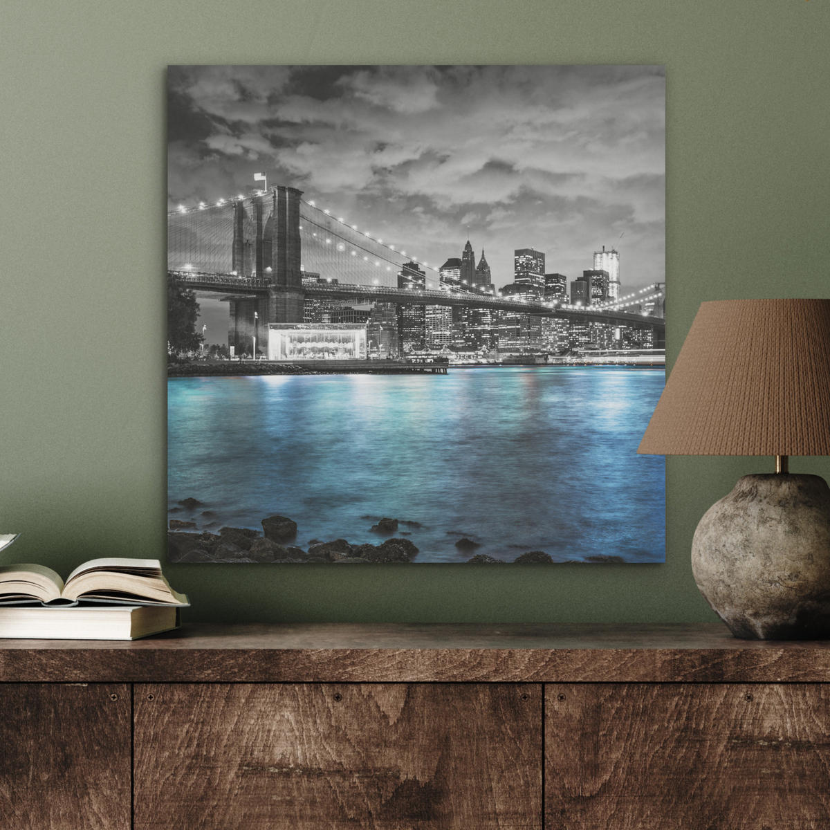 AKUSTIKBILD New York - Skyline - Stadt - Blau Wandbilder 60x60 cm - Blaugrau, Kunststoff (60/60/0.9cm) - MuchoWow
