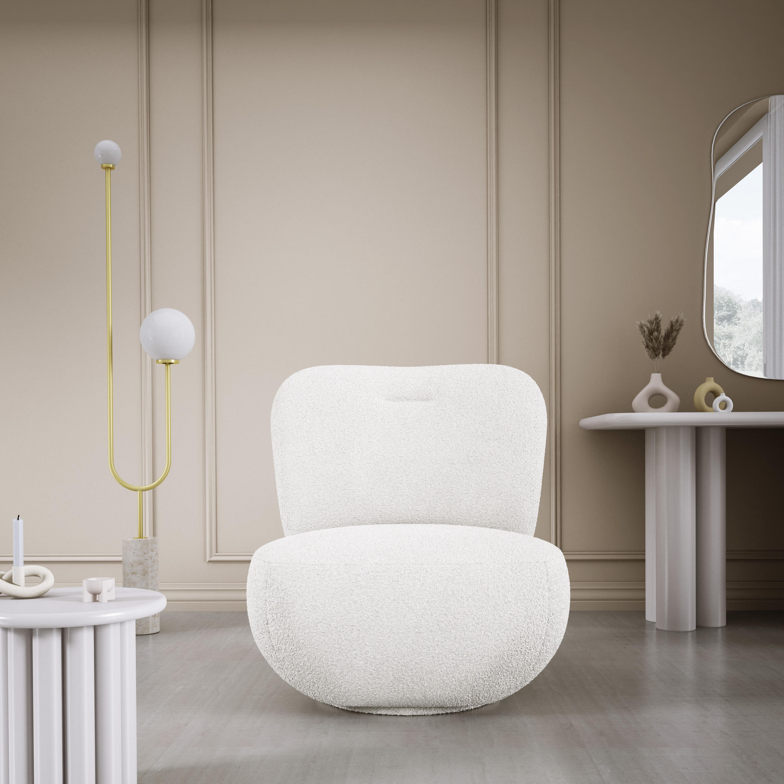 DREHSESSEL LUIS, Freistehend, Sitz drehbar 360°, 39x82x56 cm, WEISS - Weiß, Holz/Textil (82/72/66cm) - DomoHome