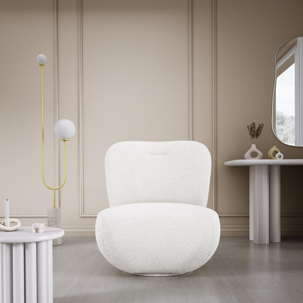 DREHSESSEL LUIS, Freistehend, Sitz drehbar 360°, 39x82x56 cm, WEISS - Weiß, Holz/Textil (82/72/66cm) - DomoHome