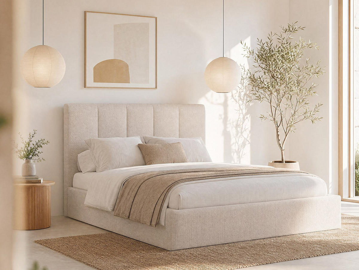 BETT mit Bettkasten - 2 Personen - stoff - beige Kilaclo - Beige, Textil (200/200cm) - Vente-Unique