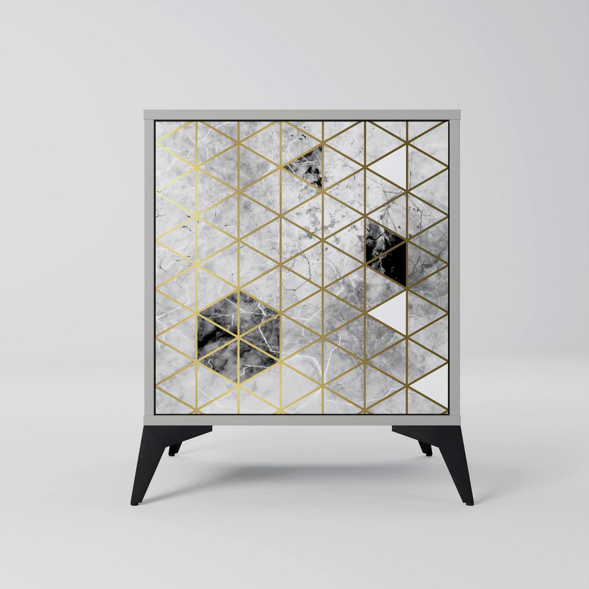 SIDEBOARD ASHEN ARIA, Grau, 57,5x42x72,5 cm, Schwarze Metallfüße - Multicolor/Schwarz, Holzwerkstoff/Metall (57.5/72.5/42cm) - SpaceRebels