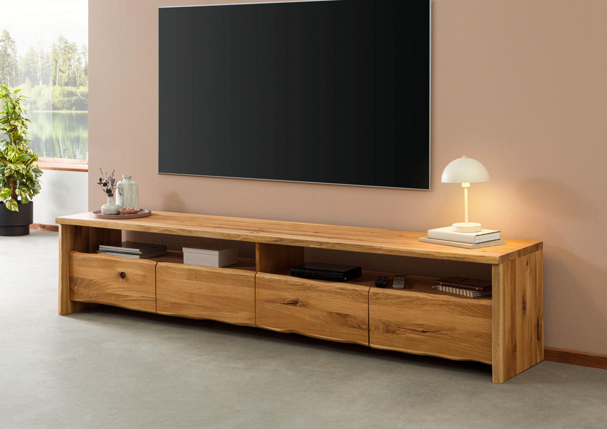 LOWBOARD Wildeiche 240x45x50 natur geölt PURE OAK #119 - Naturfarben, Holz (240/50/45cm) - Massivmoebel24