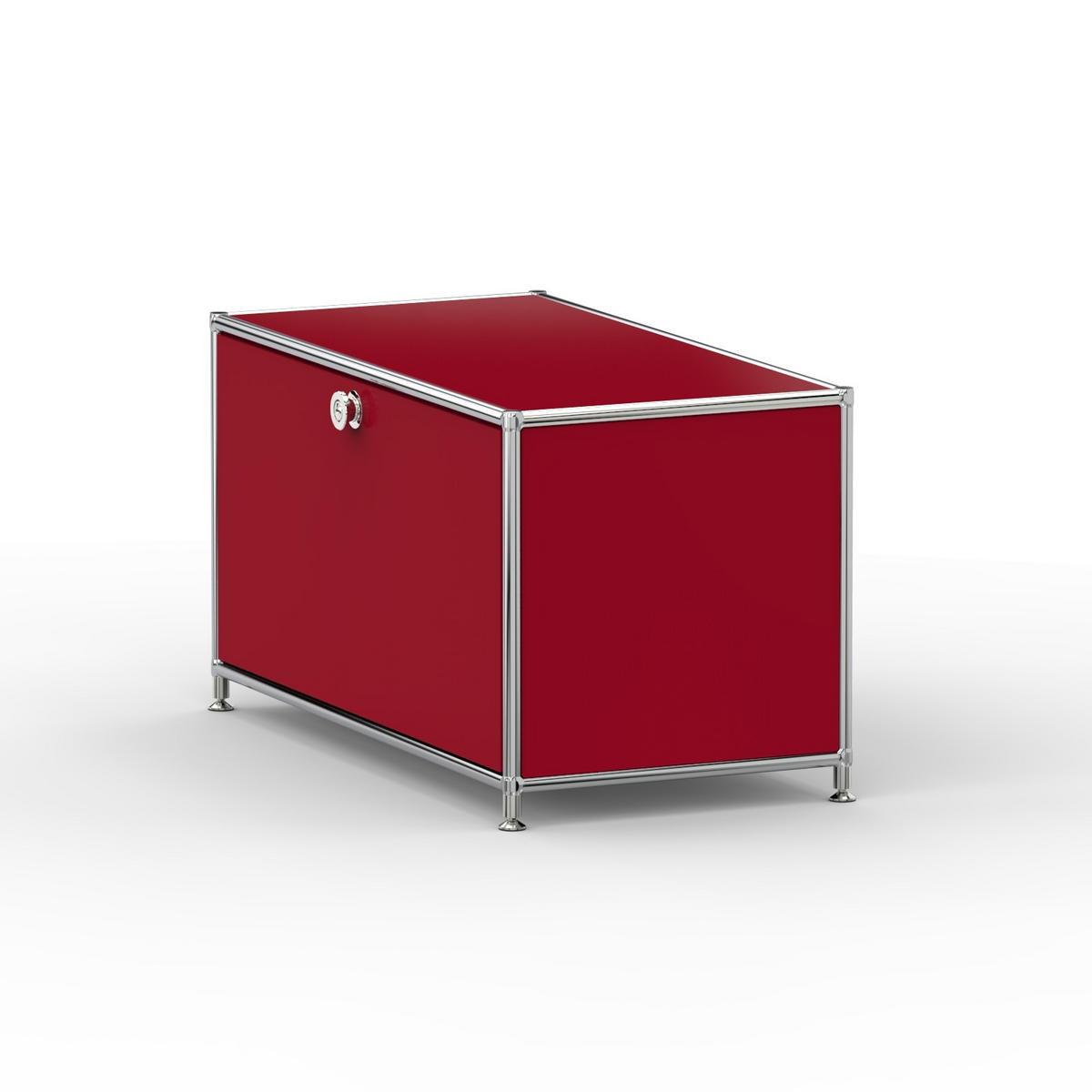 TV Board mit Klappe & Schloss, Breite 77 cm, Rubinrot - Chromfarben/Silberfarben, Metall (40/43/77.2cm) - Versee
