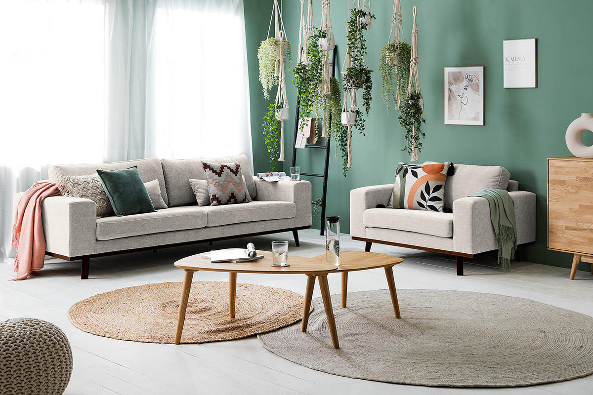 3-SITZER SOFA - Buchefarben/Grau, Holz/Buchenholz (237/81/88cm) - home24