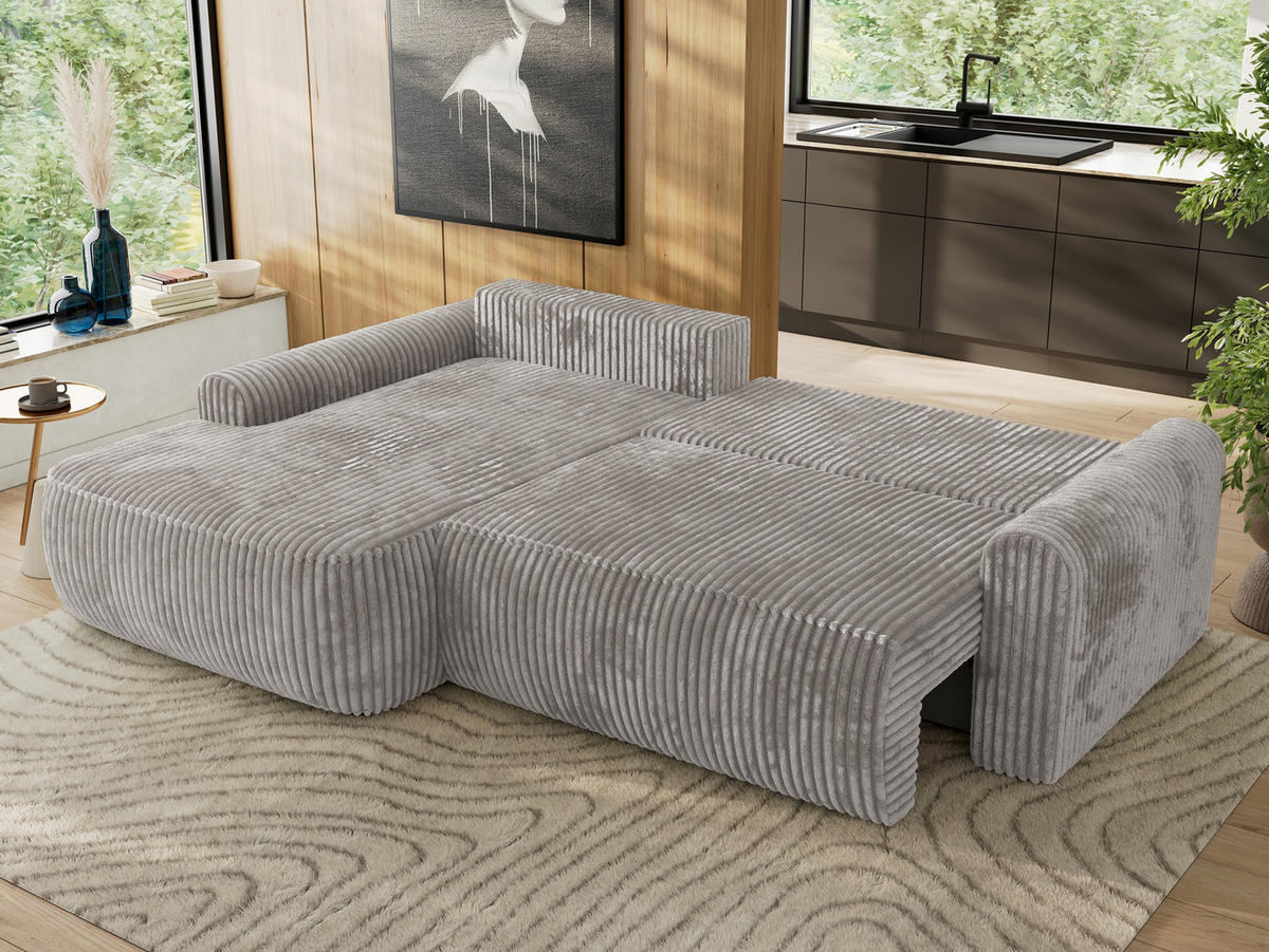 ECKSCHLAFSOFA CUBO L Grau Cord - links - Schwarz/Grau, Kunststoff/Textil (273/187cm) - MKS