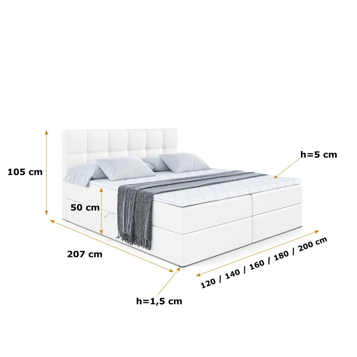 BOXBETT mit Matratze H3 und Lattenrost - MARCE - 160 x 200 cm - Weiß - Weiß Hochglanz, Holzwerkstoff (160/200cm) - ALTDECOR