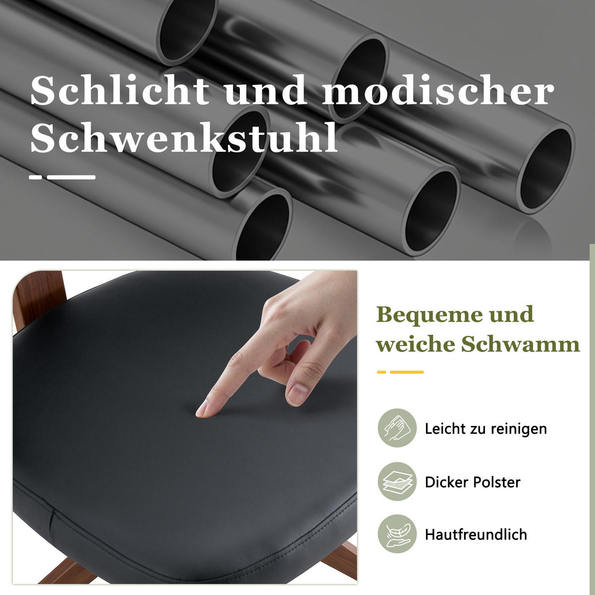 STUHL-SET DE-36677 2 Stück 360° drehbar mit Metallgestell Schwarz - Schwarz, Metall (50.5/77/54.5cm) - ComfortXL