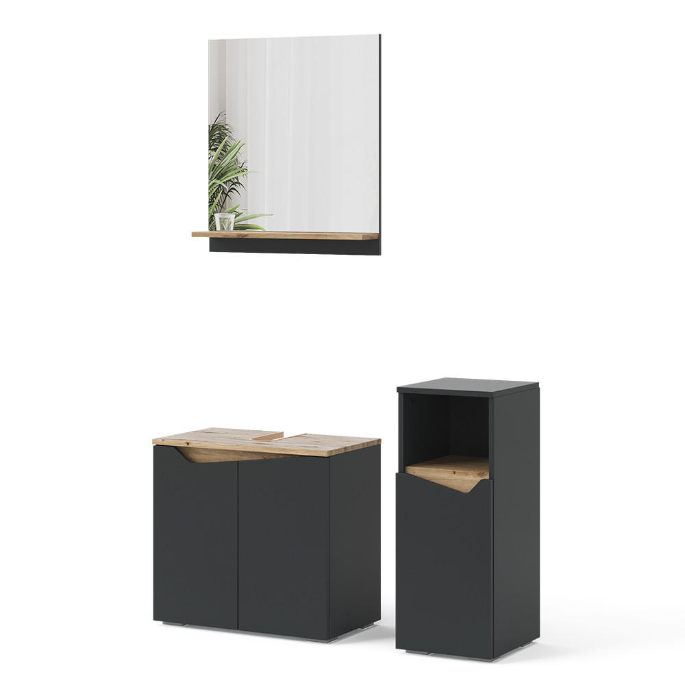 BADMÖBEL-KOMBINATION Marelle Anthrazit 3 Teile, mit Midischrank - Anthrazit/Eiche Artisan, Holzwerkstoff (60/57/35cm) - Vicco
