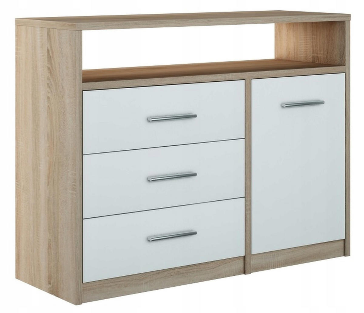 KOMMODE Bodo 1D3SO Sonoma Eiche-Weiß 98/35/75 cm - Weiß/Sonoma Eiche, Holzwerkstoff (98/75/35cm) - Matkam Möbel