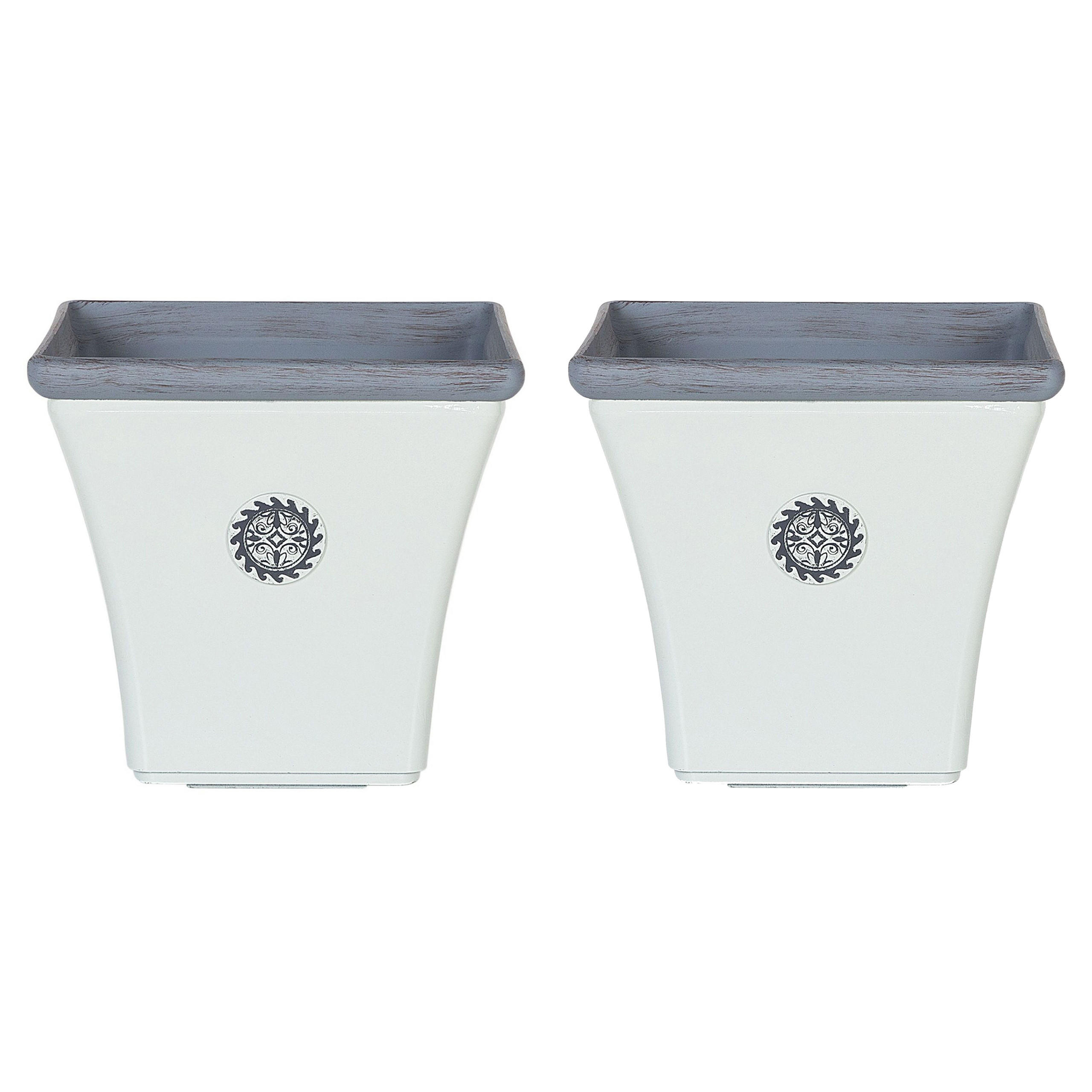 BLUMENTOPF 2er-Set weiß quadratisch 32/32/31 cm Elateia - Blau/Weiß, Stein (31cm) - Beliani