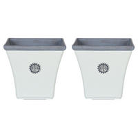 BLUMENTOPF 2er-Set weiß quadratisch 32/32/31 cm Elateia - Blau/Weiß, Stein (31cm) - Beliani
