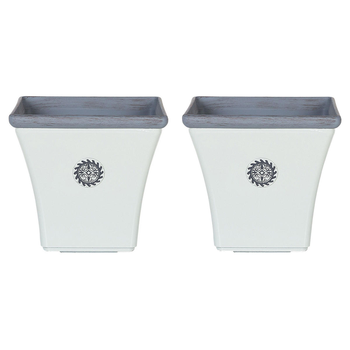BLUMENTOPF 2er-Set weiß quadratisch 32/32/31 cm Elateia - Blau/Weiß, Stein (31cm) - Beliani