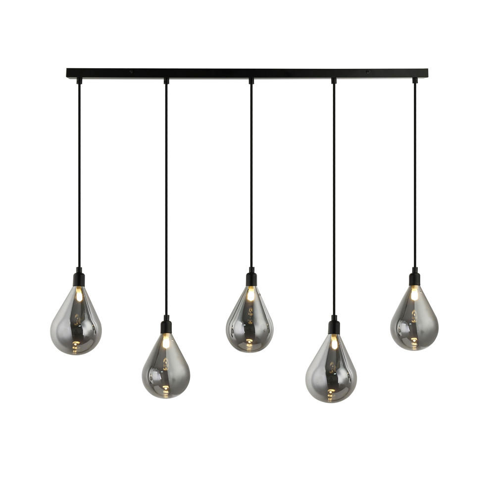 HÄNGELEUCHTE CELIA - Rauchgrau, 5-flammig - Grau, Glas (13/106.5/120cm) - Home Deluxe