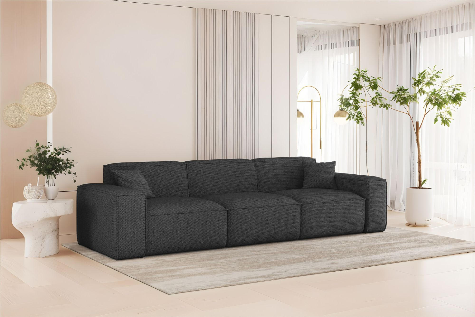 SOFA 3-sitzer Celes Premium In Artico - Anthrazit, Holzwerkstoff/Textil (218/73/90cm) - Fun Möbel