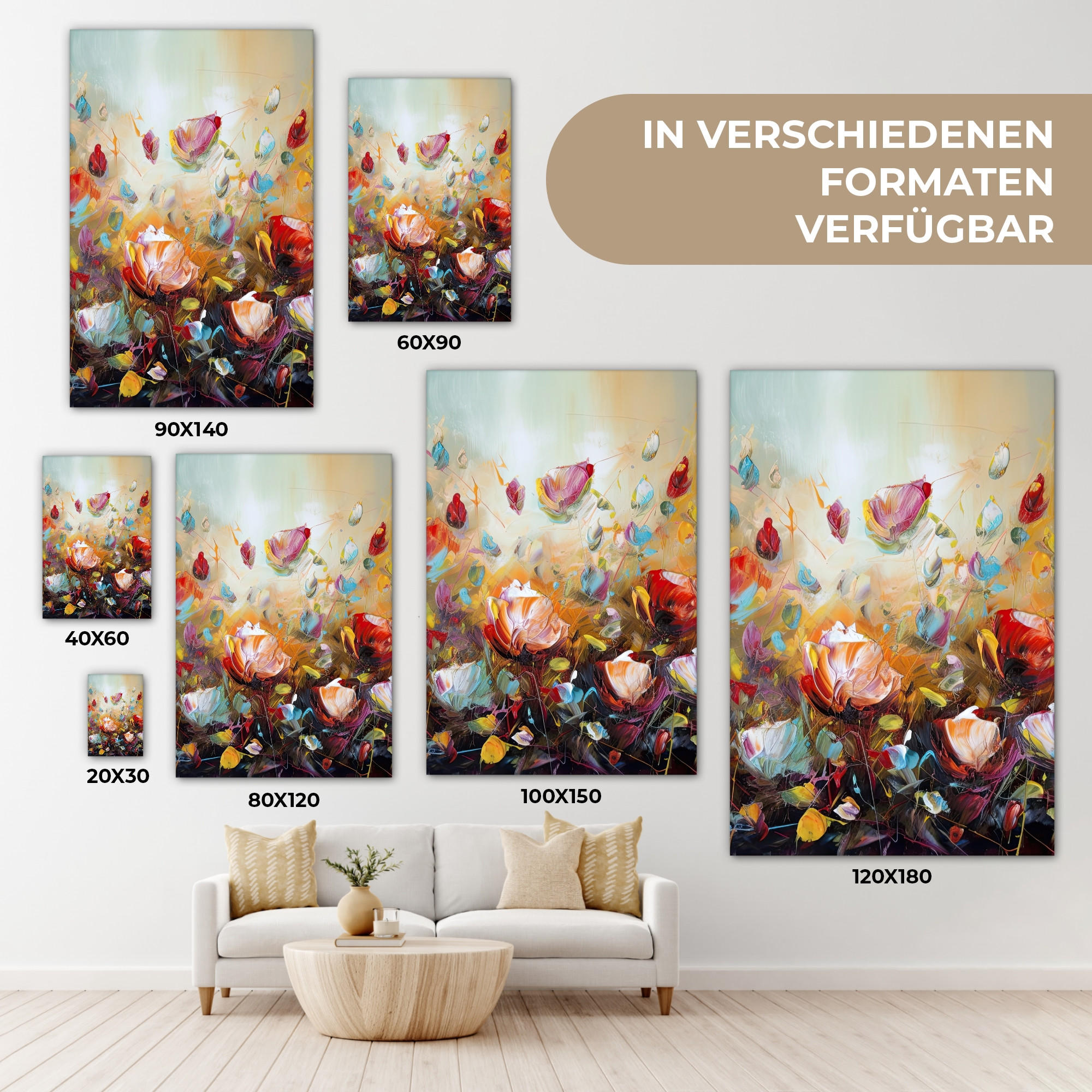 Leinwandbild Blumenmuster – 3-teilig, Je 30,5x40,6 Cm, Gerahmt, Moderne Wanddekoration