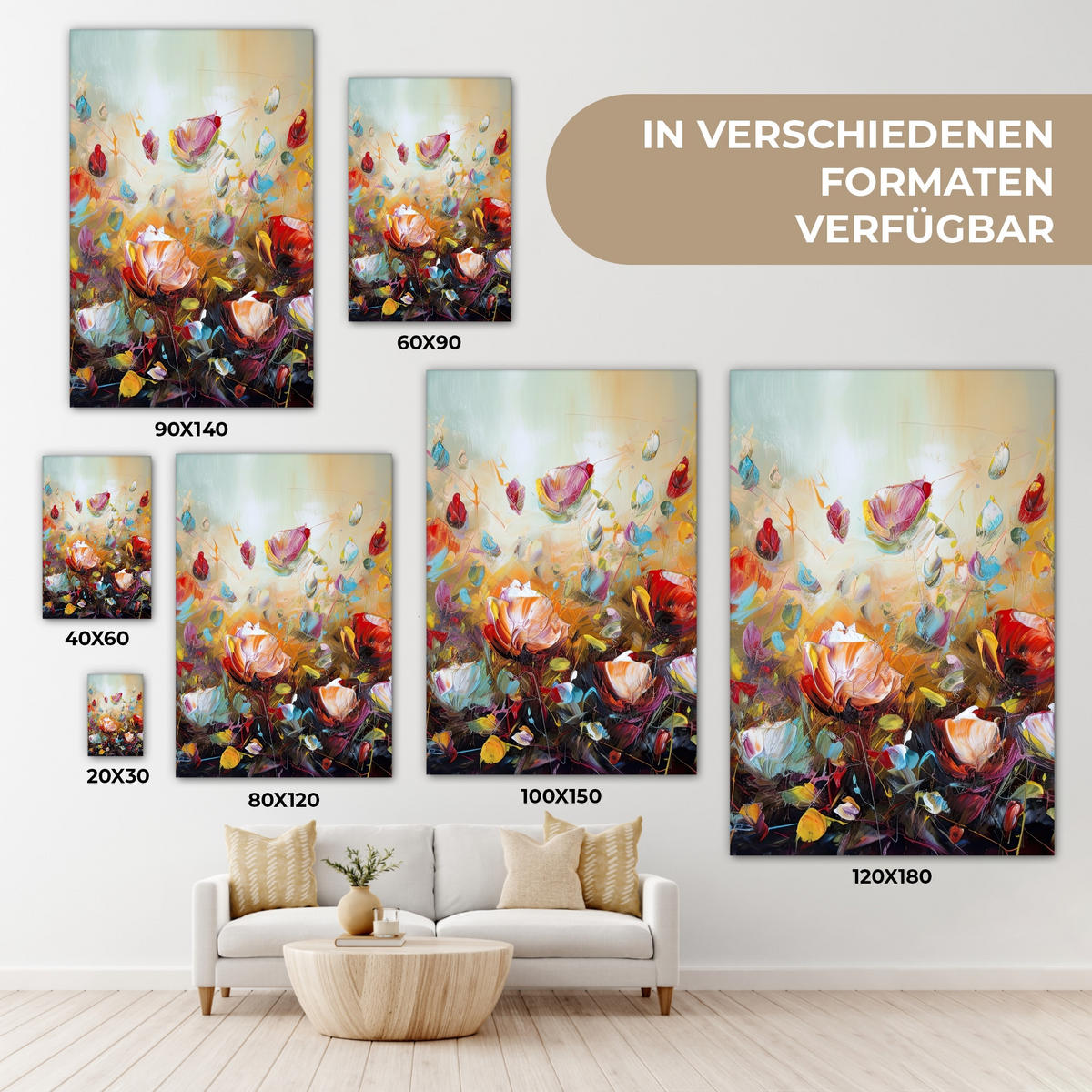 LEINWANDBILD Blumen - Kunst - Natur - Ölgemälde 60x90 cm - Multicolor, Textil (60/90cm) - MuchoWow