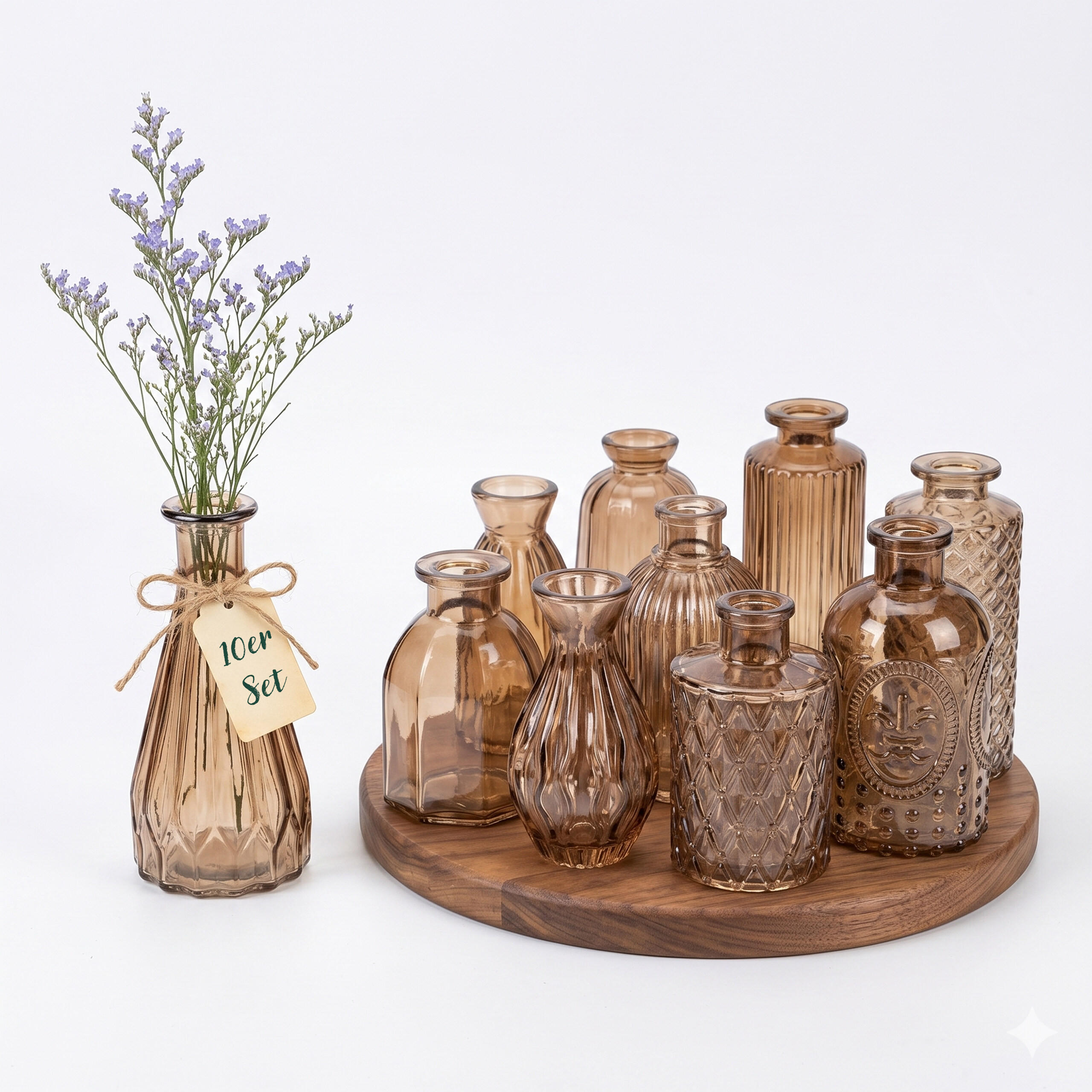 10XVASEN - Braun, Glas (14.5cm) - Relaxdays