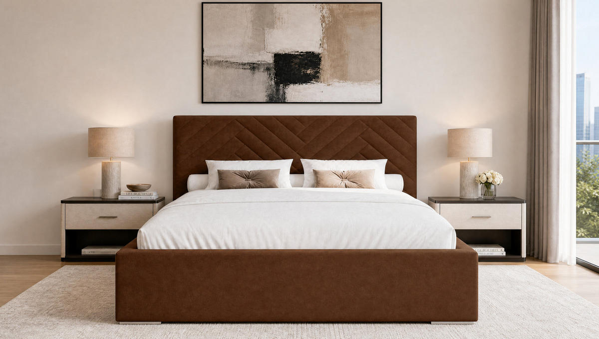 POLSTERBETT 200x200 cm AURA, Doppelbett mit Bettkasten und Lattenrost aus Holz, Velourstoff: Dunkelbraun - Dunkelbraun, Holz/Kunststoff (200/200cm) - Marpur
