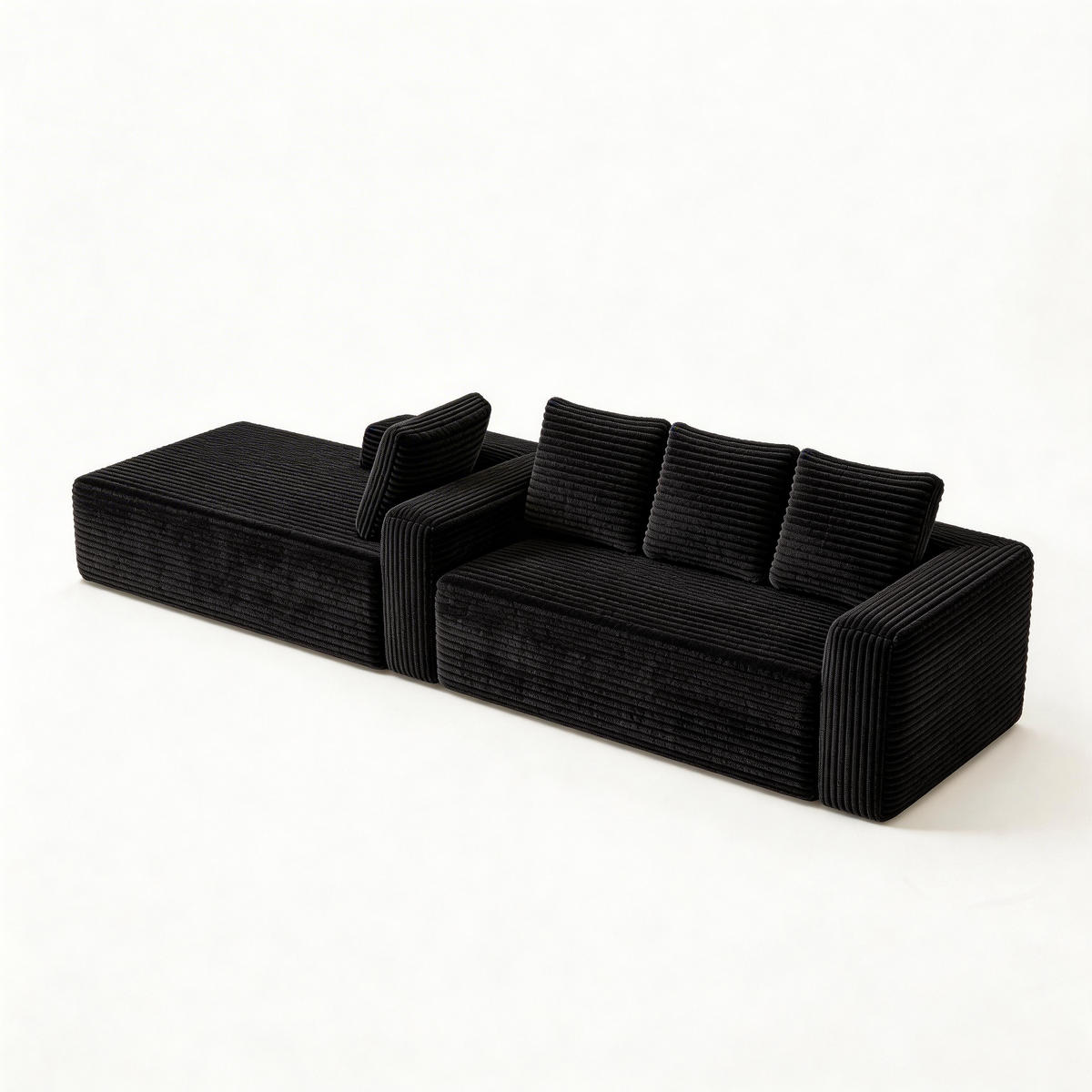 ECKSOFA Cloud L-Form mit rechter Chaise, DE-42592, Schwarz - Schwarz, Textil (261/168cm) - ComfortXL