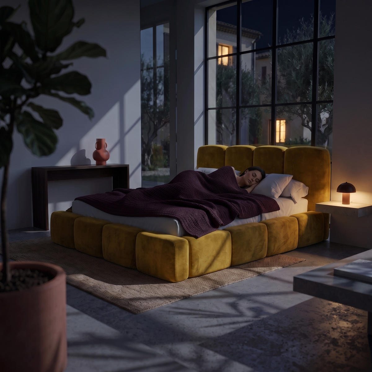 POLSTERBETT SUENO MAXI 180x200 cm in Gelb, gepolstertes Kopfteil, Metalllattenrost, Bettkasten, Velour-Stoff - Gelb/Naturfarben, Holz/Textil (180/200cm) - Muffo