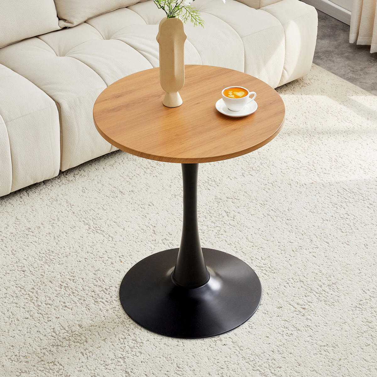 BEISTELLTISCH rund 60/72 cm in Holzoptik mit schwarzem Metallfuß - Naturfarben, Holzwerkstoff (60/60/72cm) - BEAOK