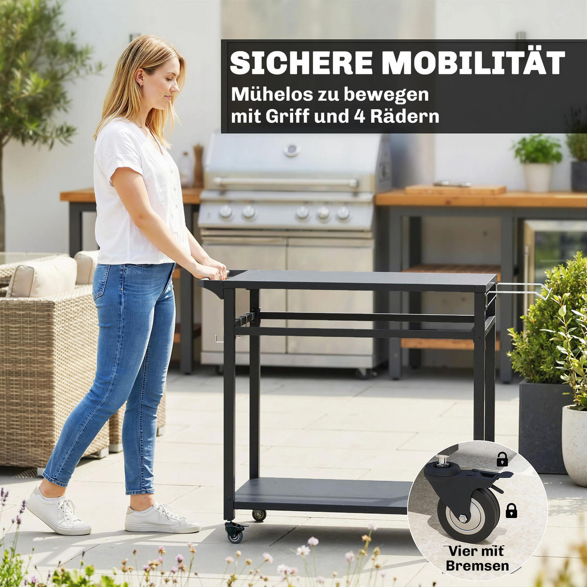 GRILLWAGEN Metall Schwarz - Schwarz, Metall (50.5/88/113cm) - Outsunny