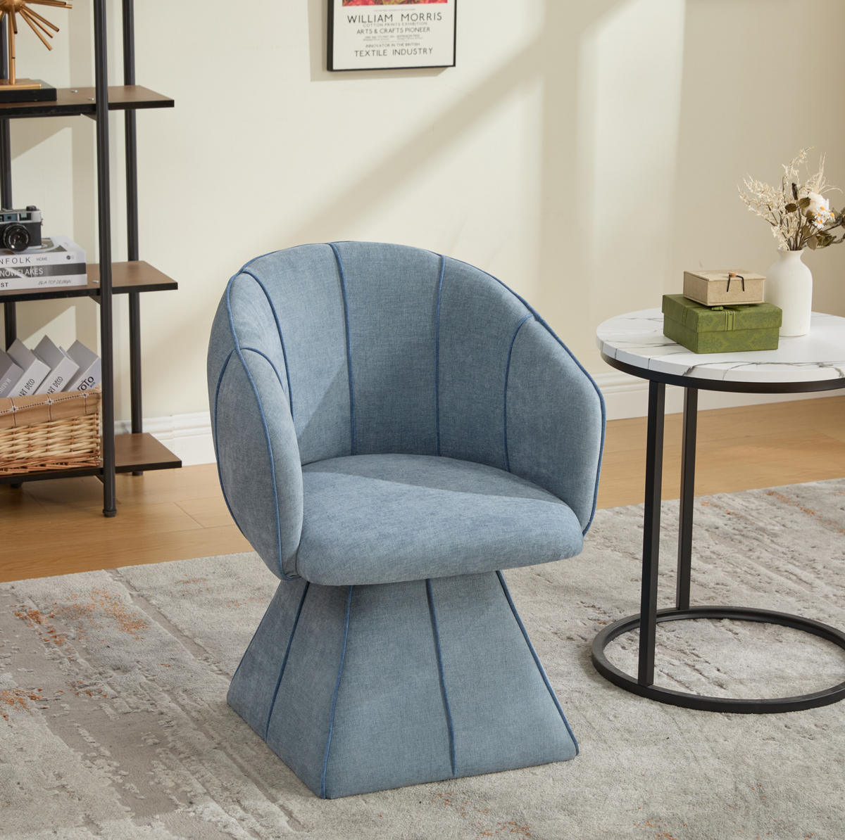 SESSEL 56/54/74,5 cm blau aus Chenille mit 360°-Drehfunktion - Blau, Textil (54/74.5/56cm) - OKWISH
