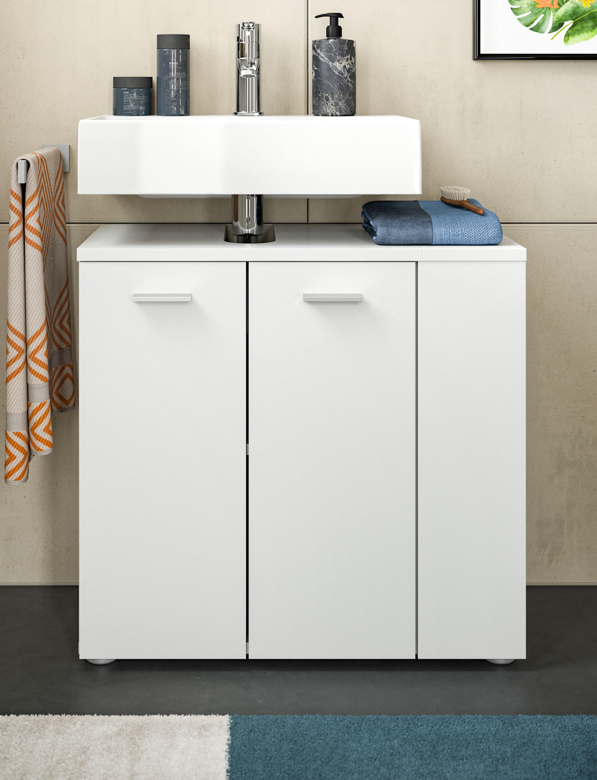 WASCHBECKENUNTERSCHRANK weiß 65 cm, Set mit Regal - Silberfarben/Weiß, Holzwerkstoff/Kunststoff (65/62/31cm) - Inn.Furn
