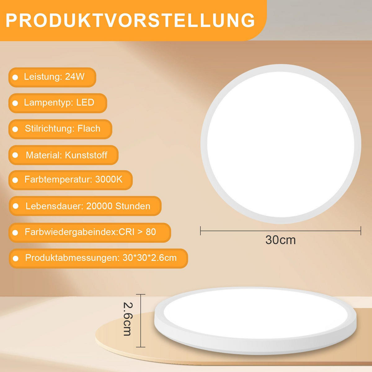 LED-DECKENLEUCHTE Lupton 30/30/2.6cm - Weiß, Kunststoff (30/30/2.6cm) - Nettlife