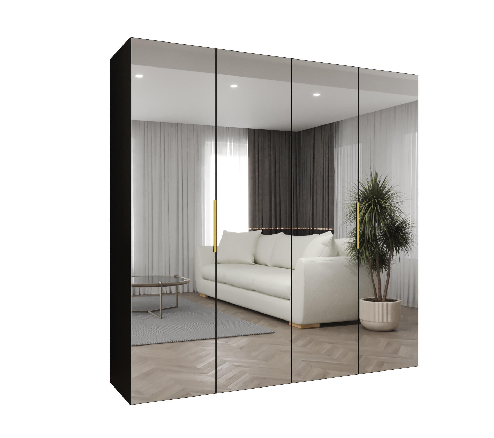 MÖBEL KRYSPOL DREHTÜRENSCHRANK Schwarz, Gold 200cm × 52cm × 202cm