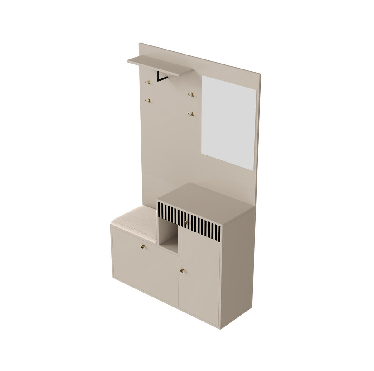 GARDEROBENSET mit Spiegel und Sitzkissen 110 x 185,5 x 37 cm Beige - Beige, Holzwerkstoff (37/185.5/110cm) - Beauniv