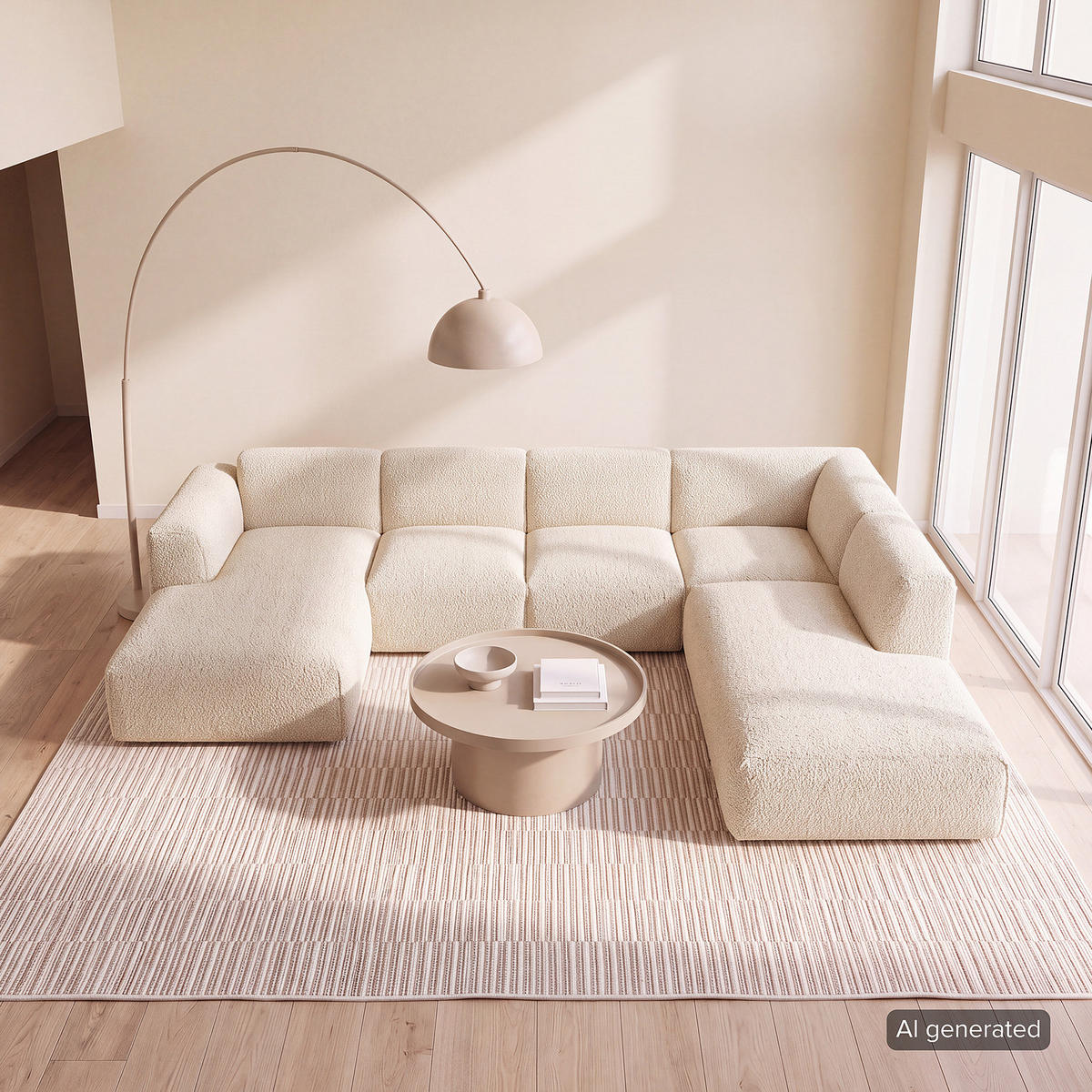 WOHNLANDSCHAFT mit Longchair - Beige/Schwarz, Kunststoff/Textil (325/71/235cm) - home24