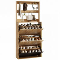 SCHUHSCHRANK mit 3 Klappen & Haken Natur/Schwarz - Naturfarben, Holz (75/180/24cm) - Kaket