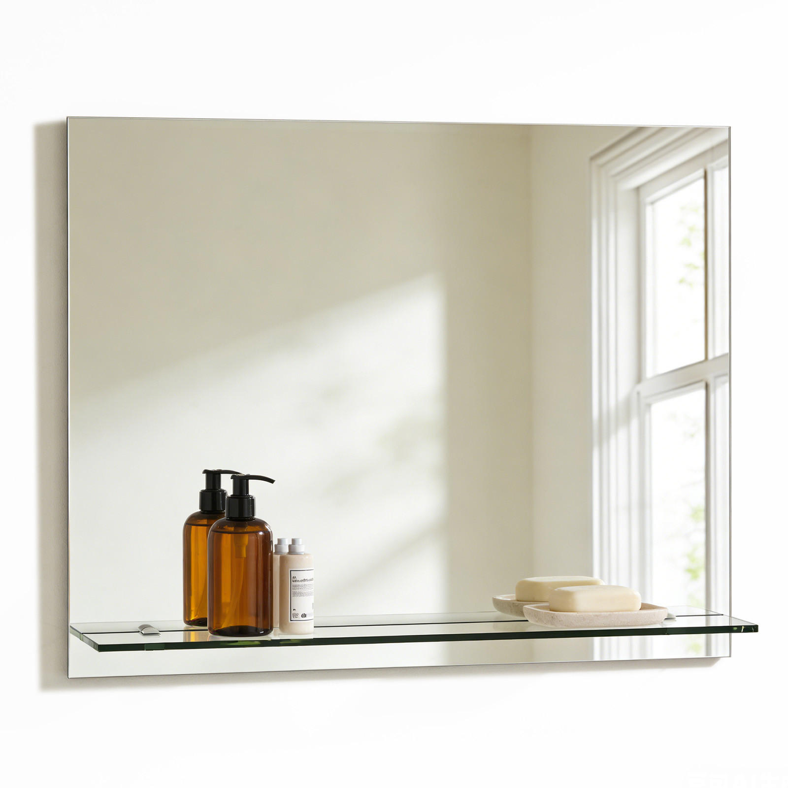 BADEZIMMERSPIEGEL 60/80 cm rechteckig mit Glasablage rahmenlos - Transparent, Glas (80/60/1cm) - S'AFIELINA