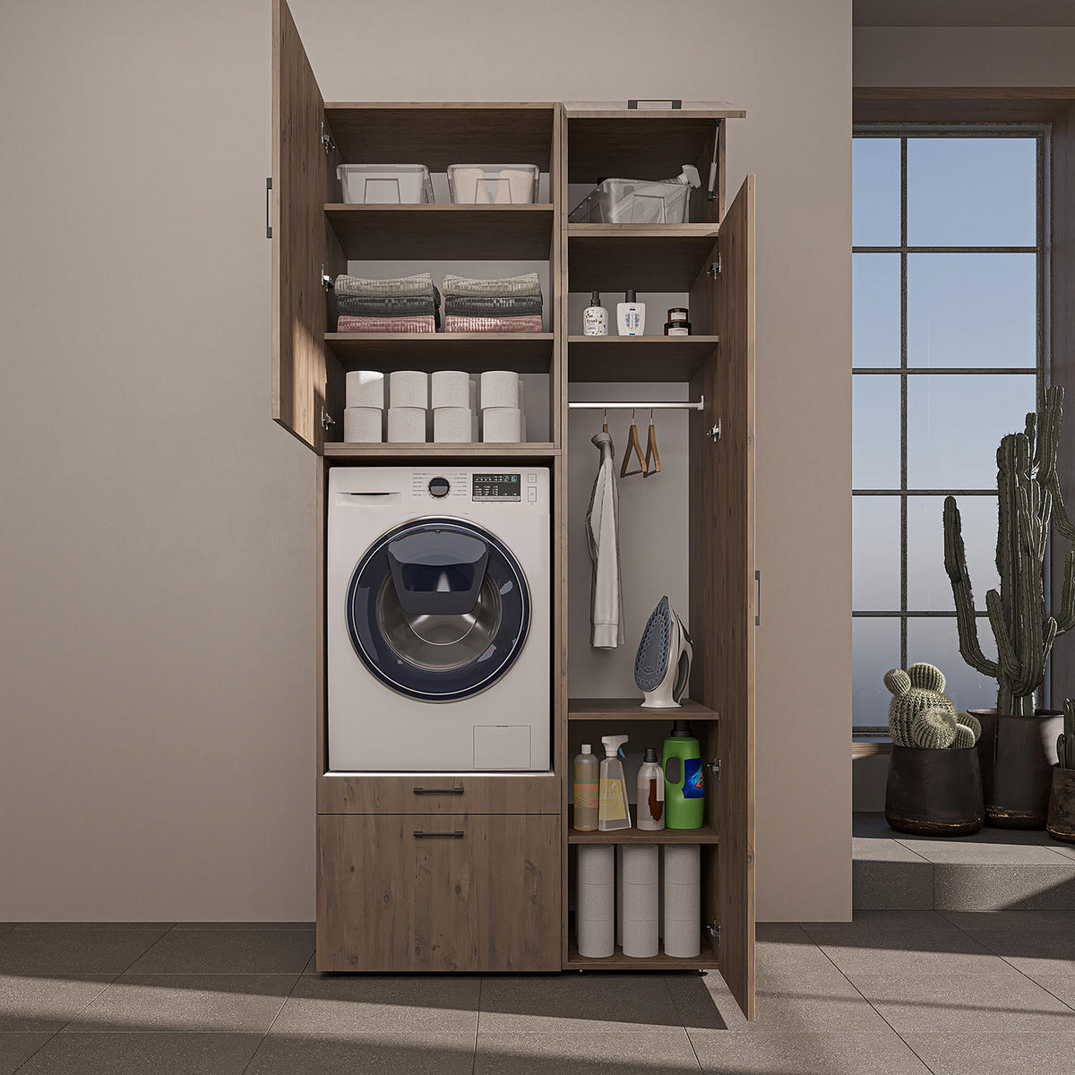 WASCHMASCHINENSCHRANK Serie 2 112cm Breit, 240cm Hoch - Eichefarben, Holzwerkstoff (112/240/67cm)