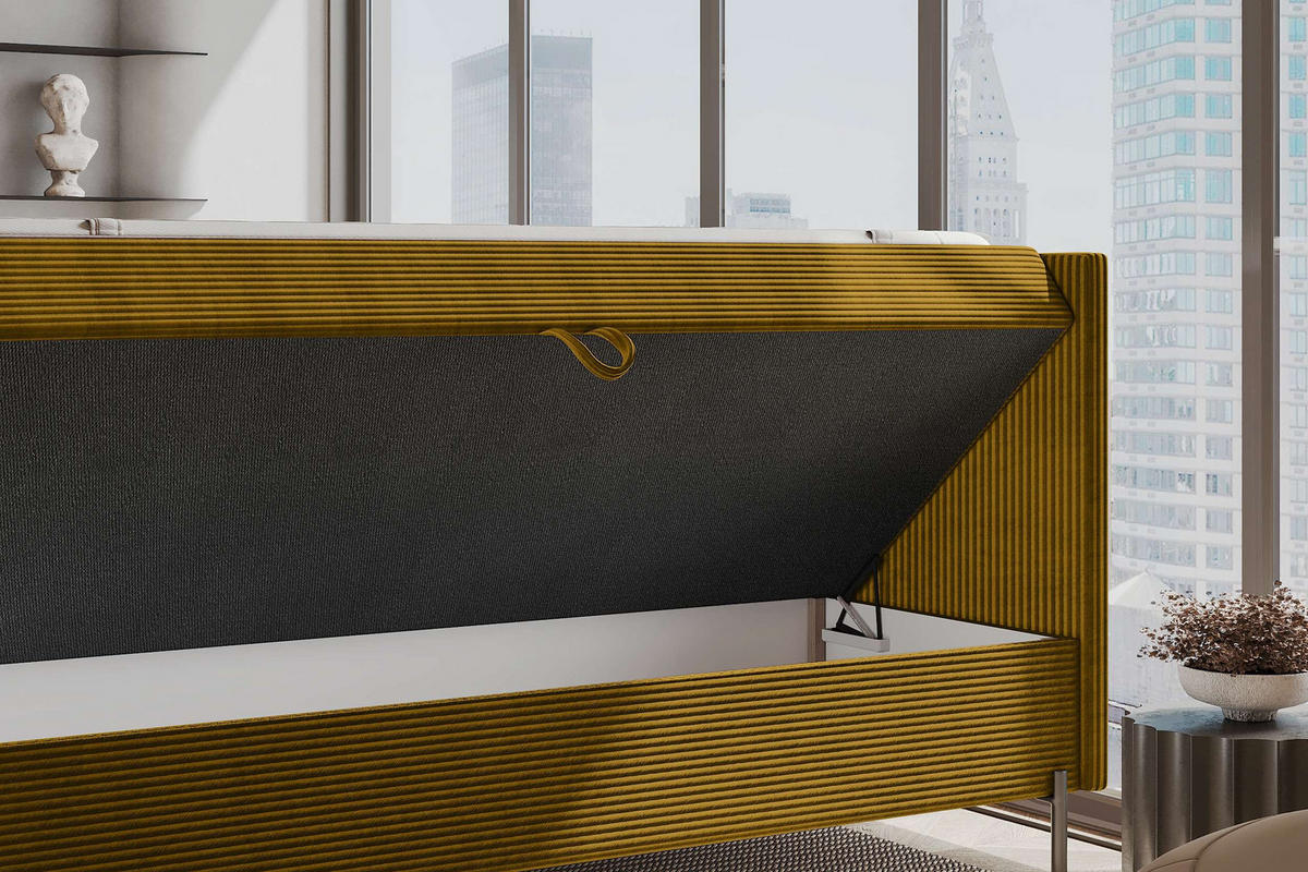 BOXSPRINGBETT VERO Cordstoff Goldfarben 160/200 cm - Goldfarben/Schwarz, Holzwerkstoff/Textil (160/200cm) - 99rooms