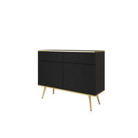 KOMMODE FORNO (Schwarz, Rillenfront, Goldene Details, 2 Türen, 2 Schubladen, goldene Metallfüße, 107 cm) - Gelb/Goldfarben, Holz/Holzwerkstoff (107/85/39cm) - Ravio