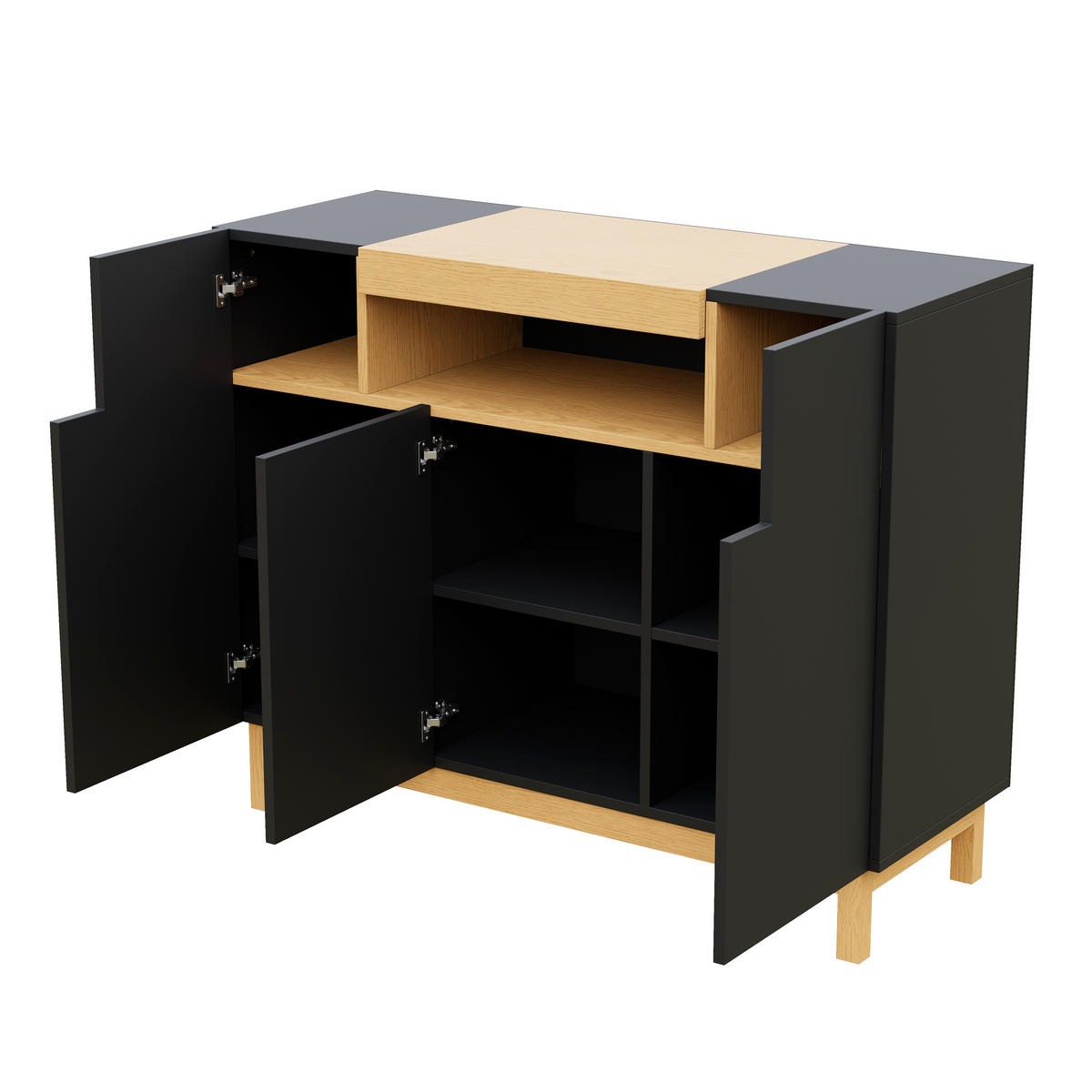 SIDEBOARD 3 Türen Wohn Esszimmer Multifunktional Stauraum - Schwarz, Holzwerkstoff (42/96/120.5cm) - FLIEKS