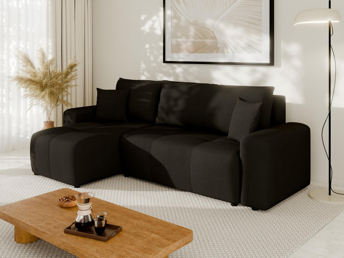 ECKSOFA Nolani mit Schlaffunktion & Bettkasten – Modern & Bequem - Schwarz, Kunststoff (248/145cm) - Panda Möbel
