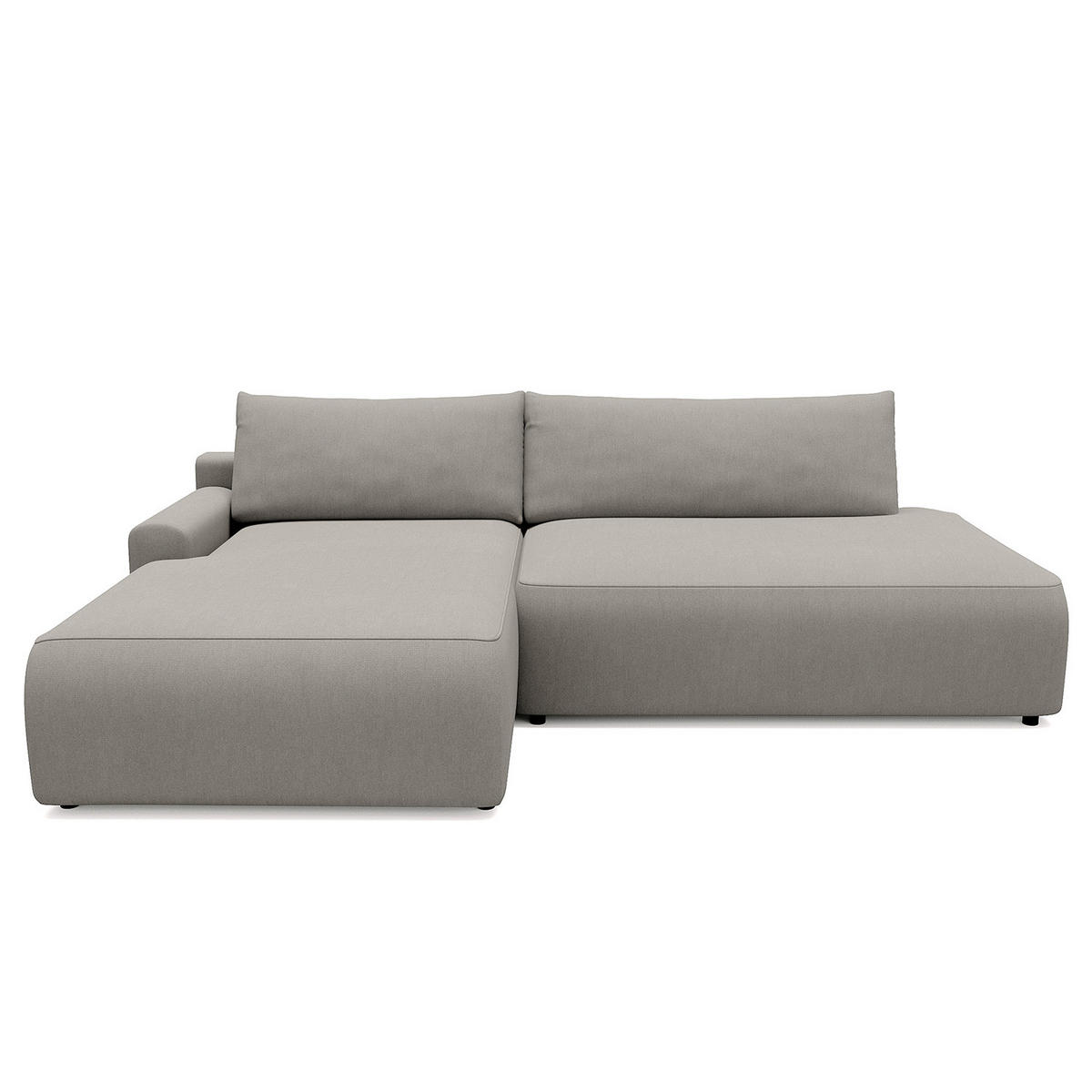ECKSOFA mit Schlaffunktion - Longchair - Hellgrau/Schwarz, Kunststoff/Textil (253/167cm) - home24