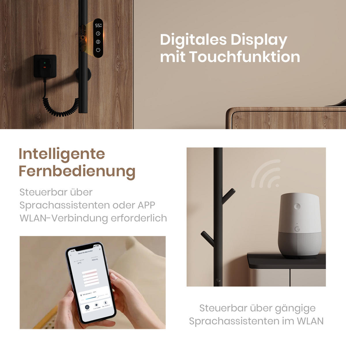 HANDTUCHHEIZKÖRPER Baumheizkörper WLAN Schwarz 150 cm - Schwarz, Metall (12.5/150/14cm) - EMKE