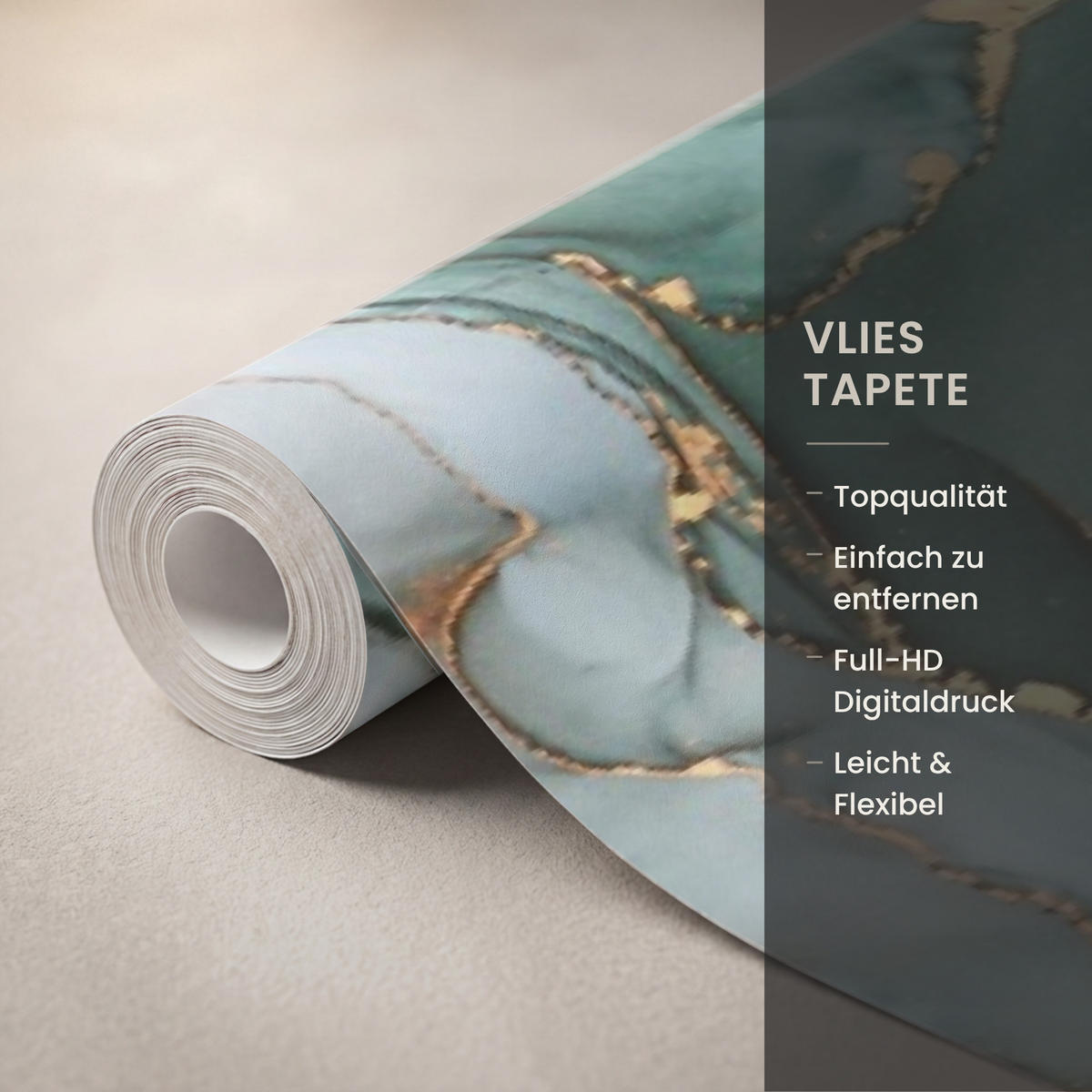 TAPETE - Gold - Marmor - Grün - Luxus - Marmoroptik - Grau - 450x260 cm - Grün, Papier (450/260cm) - OnlyWow