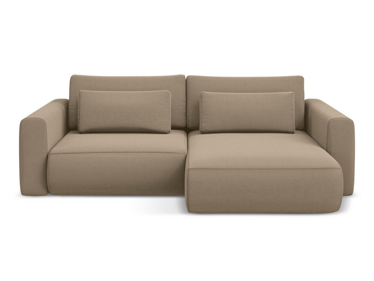 ECKSOFA mit Schlaffunktion Samt Stoff Beige - Beige/Creme, Kunststoff/Textil (240/149cm) - Makamii
