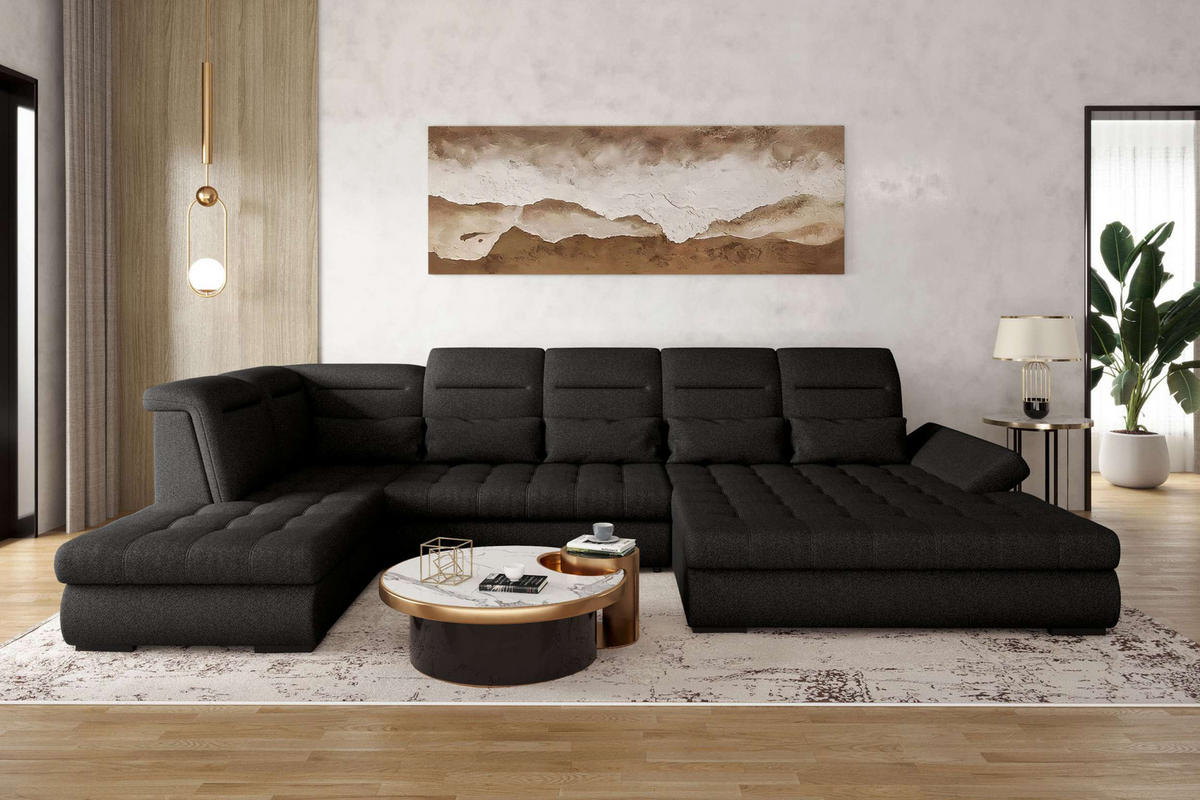 WOHNLANDSCHAFT Toscana Velours inkl. Schlaffunktion - Schwarz, Textil (358/87/208cm) - 99rooms