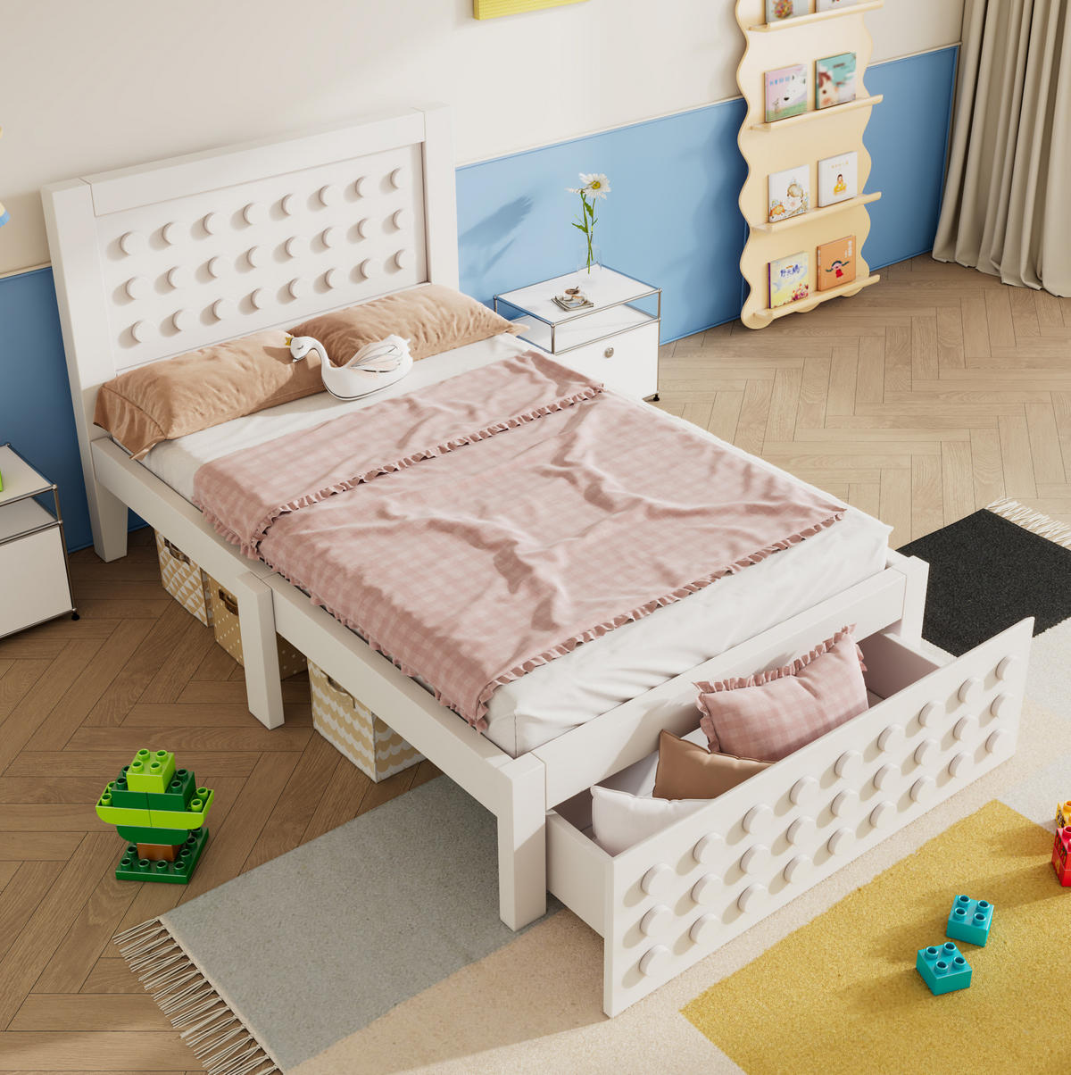 KINDERBETT 90/200 cm in Weiß mit Schublade und Stauraum aus MDF & Massivholz - Weiß, Holz (90/200cm) - BEAOK