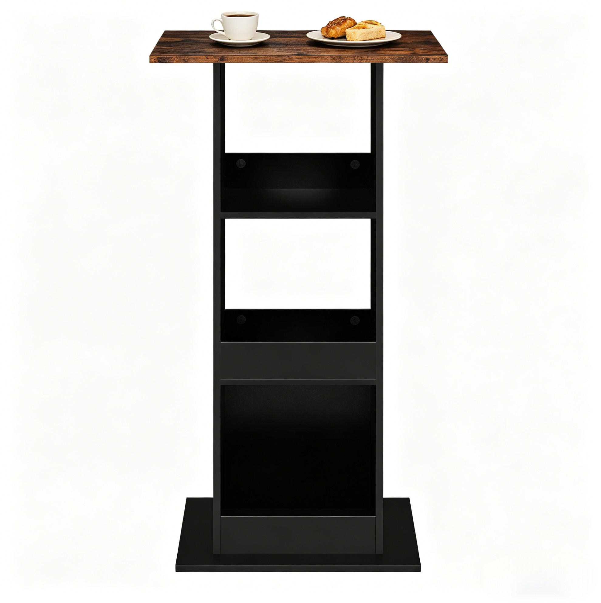 BARTISCH 60/60/109 cm in Schwarz und Rustikalbraun mit 3 Fächern - Schwarz, Holzwerkstoff (60/60/109cm) - BEAOK