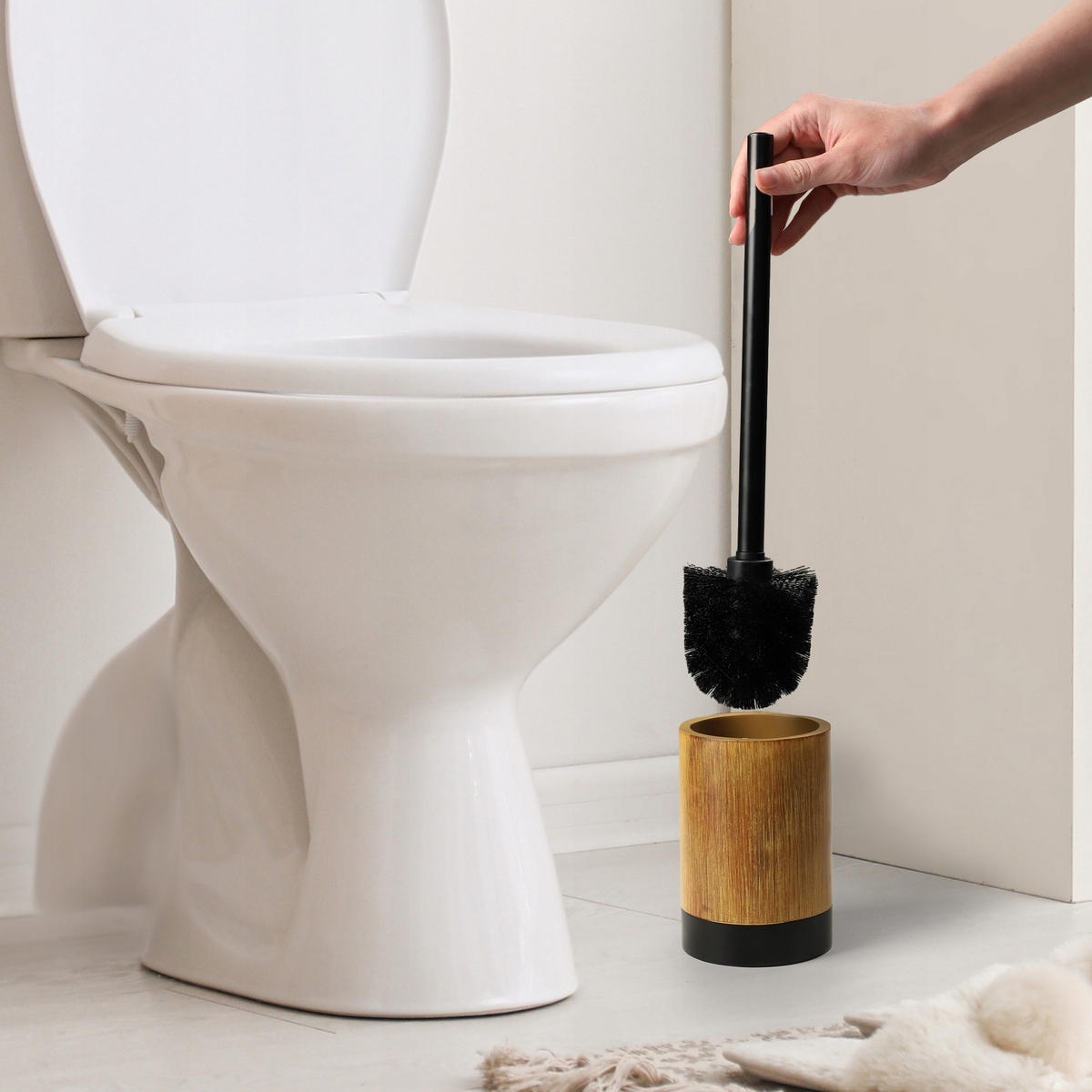 BADEZIMMERSET Seifenspender + Badezimmerbecher + Toilettenbürste - Braun, Kunststoff (10/37cm) - KADAX